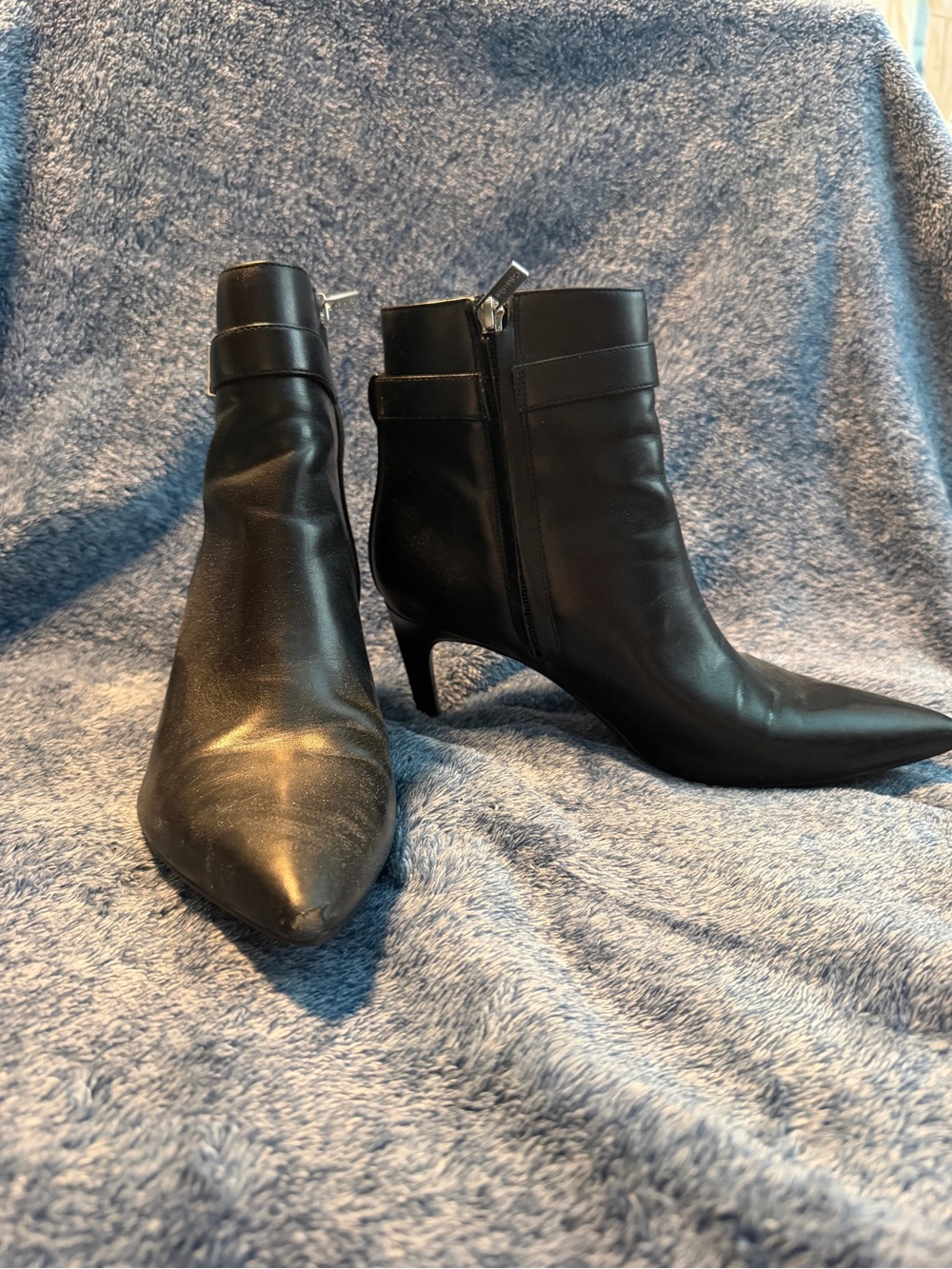 Calvin Klein Black Pointed-Toe Ankle Booties with Side Zip
